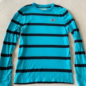Hollister M Long Sleeve Cyan/Navy Striped Shirt